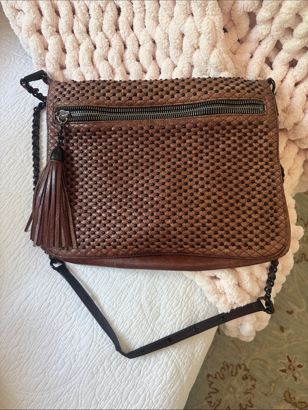 Rebecca Minkoff Brown Leather Studded Tassel Crossbody Bag